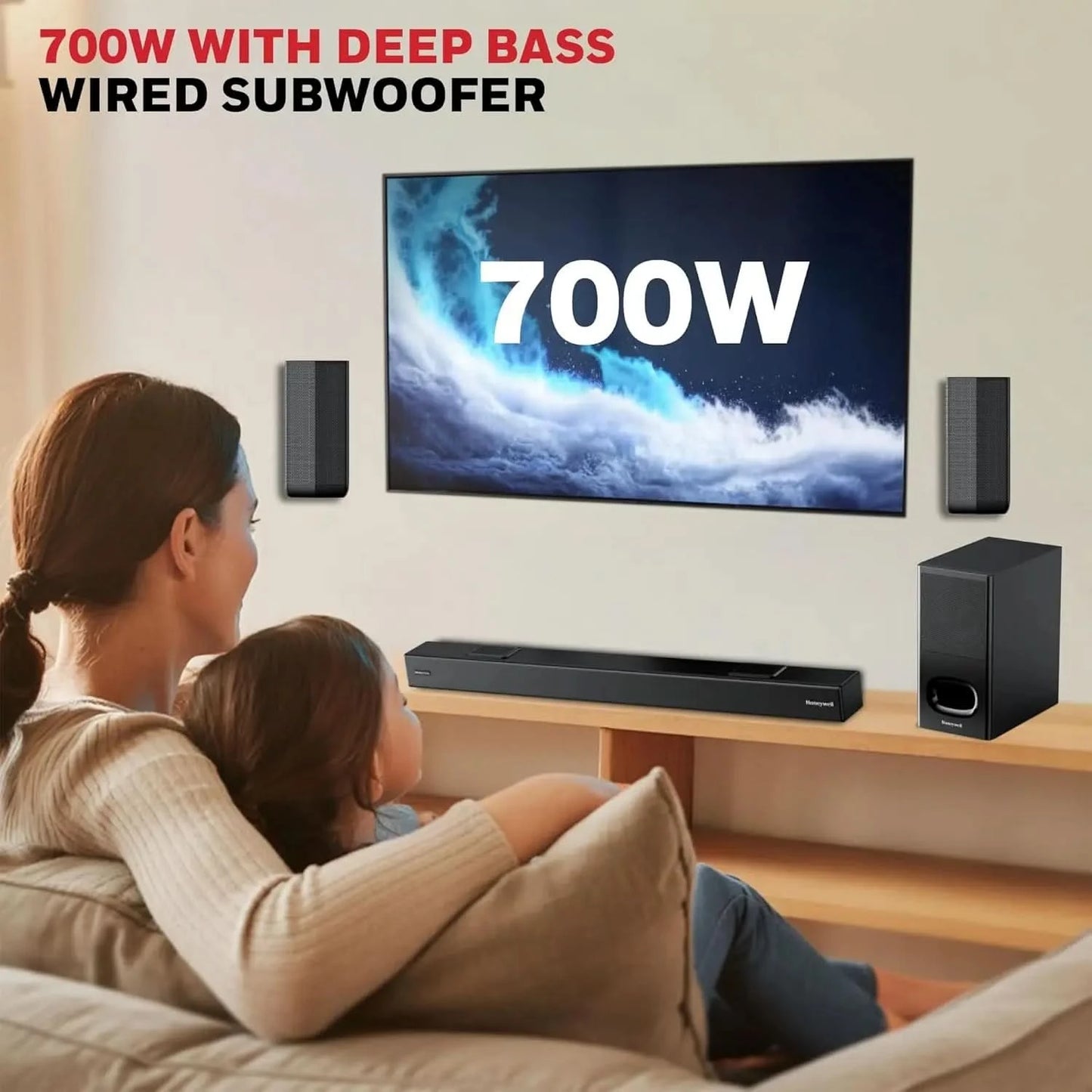 Honeywell Newly Launched Trueno U8000 5.1Ch Soundbar 700W Dolby Atmos, 3D Surround Sound, Deep Bass Subwoofer, Wireless Satellite Speakers, 4 EQ Modes, BT v5.4, AUX, USB, Optical Input & HDMI ARC/Earc