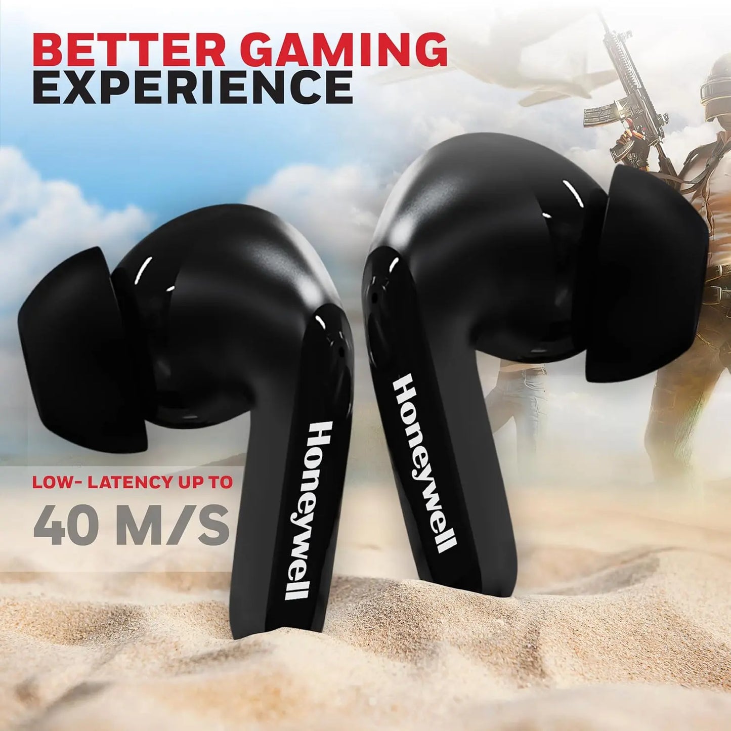 Honeywell Suono P2100 Bluetooth TWS Earbuds with 50H of Playtime, ENC Mode, 4xMics, Type C Fast Charging, Low Latency Mode for Gaming, Bluetooth V5.3, 13mm*2 Drivers, Voice Assistant,2 Years Warranty Black