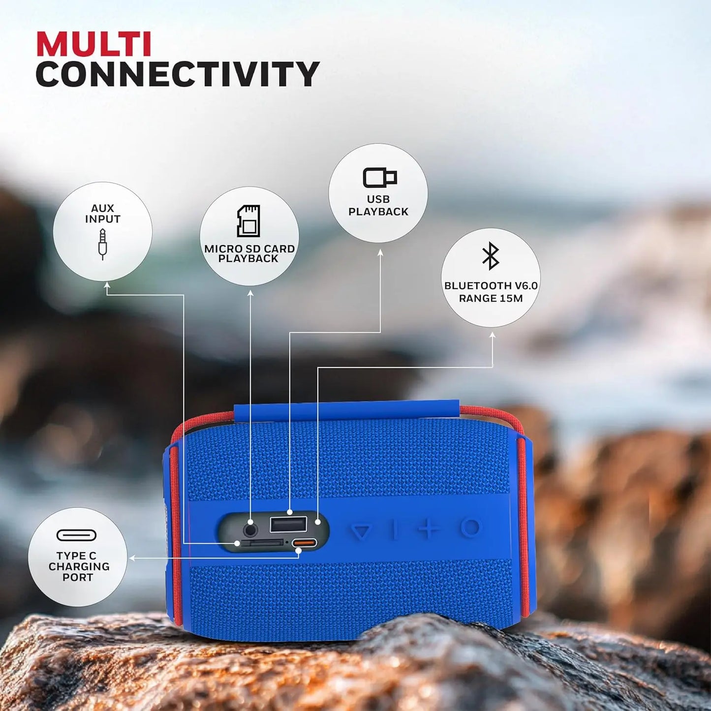 Honeywell Suono P310 Bluetooth 6.0 Speaker, 10W, Deep Bass Dual Radiators, 12H Playback, IPX6, Dual Speaker Pairing, RGB Lights, USB/AUX/SD, Type-C Charging, Built-in Mic, 2yr Manufacturer Warranty Blue