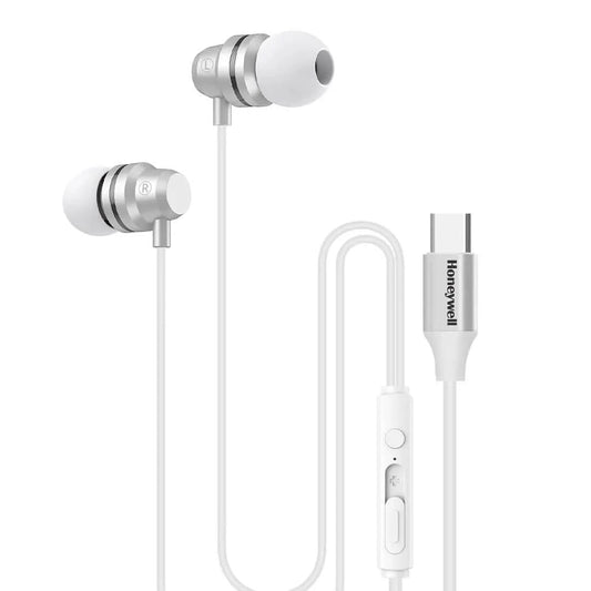Honeywell Suono P60 Wired Earphones with Built in Mic, 10mm*2 Drivers, Passive Noise Cancellation, Deep Bass & Clear Sound, Ultra HD Mic Quality, Type C Compatible, Voice Assistant Enabled, 1.2 Mtr