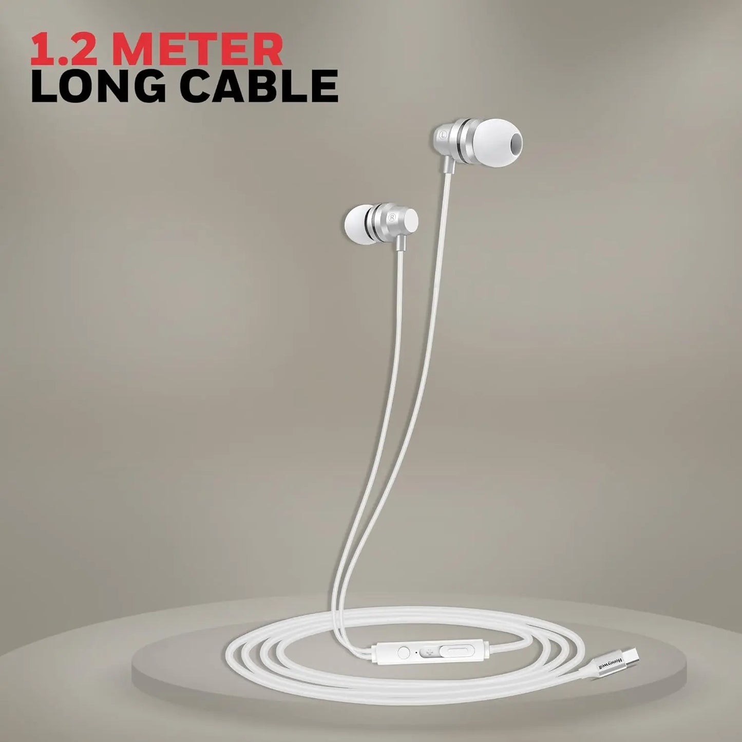 Honeywell Suono P60 Wired Earphones with Built in Mic, 10mm*2 Drivers, Passive Noise Cancellation, Deep Bass & Clear Sound, Ultra HD Mic Quality, Type C Compatible, Voice Assistant Enabled, 1.2 Mtr