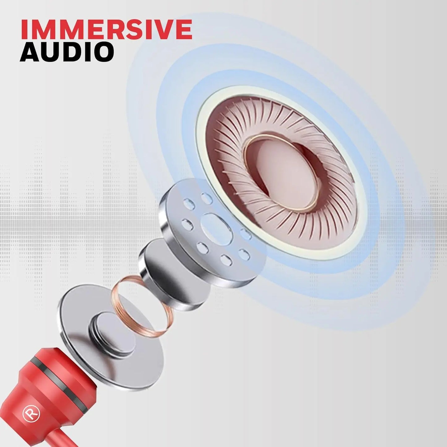 Honeywell Suono P60 Wired Earphones with Built in Mic, 10mm*2 Drivers, Passive Noise Cancellation, Deep Bass & Clear Sound, Ultra HD Mic Quality, Type C Compatible, Voice Assistant Enabled, 1.2 Mtr Red
