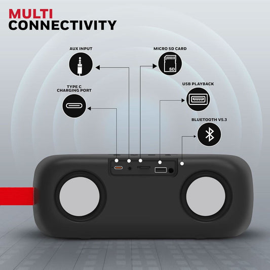 Honeywell Trueno U300 Bluetooth 5.3 Wireless Portable Speaker, 20W Output, Dual 78mm Drivers, Deep Bass, 13H Playtime, IPX6, TWS Pairing, SD/USB Type-C/AUX Support, Built-in Mic, 2-Year Warranty-Black