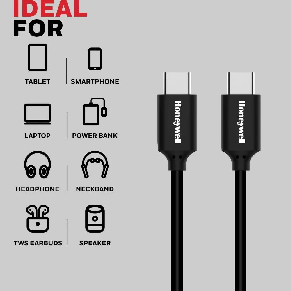 Honeywell Type C To Type C USB 3.1 Cable, PD 100W with Max Output 5A, QC 3.0, Ultra-Fast Charge & Sync Cable, 10 Gbps transfer speed,Compatible with Smartphones,Laptop,Power Bank, Tablet- 6 Feet(1.8M)