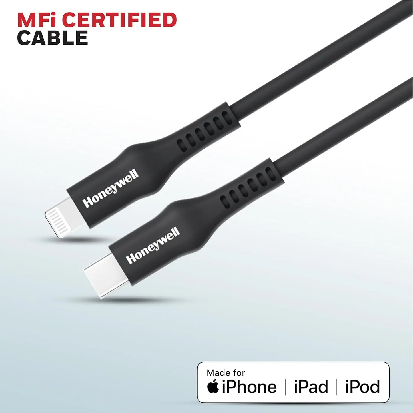 Honeywell Type C to Lightning Silicone cable (Black), MFI-certified, QC 3.0, PD 87W with Max Output 3A,Fast Charge & Sync Cable for iPhone, iPad, iMac, MacBook, AirPods- 6 Feet (1.8M)