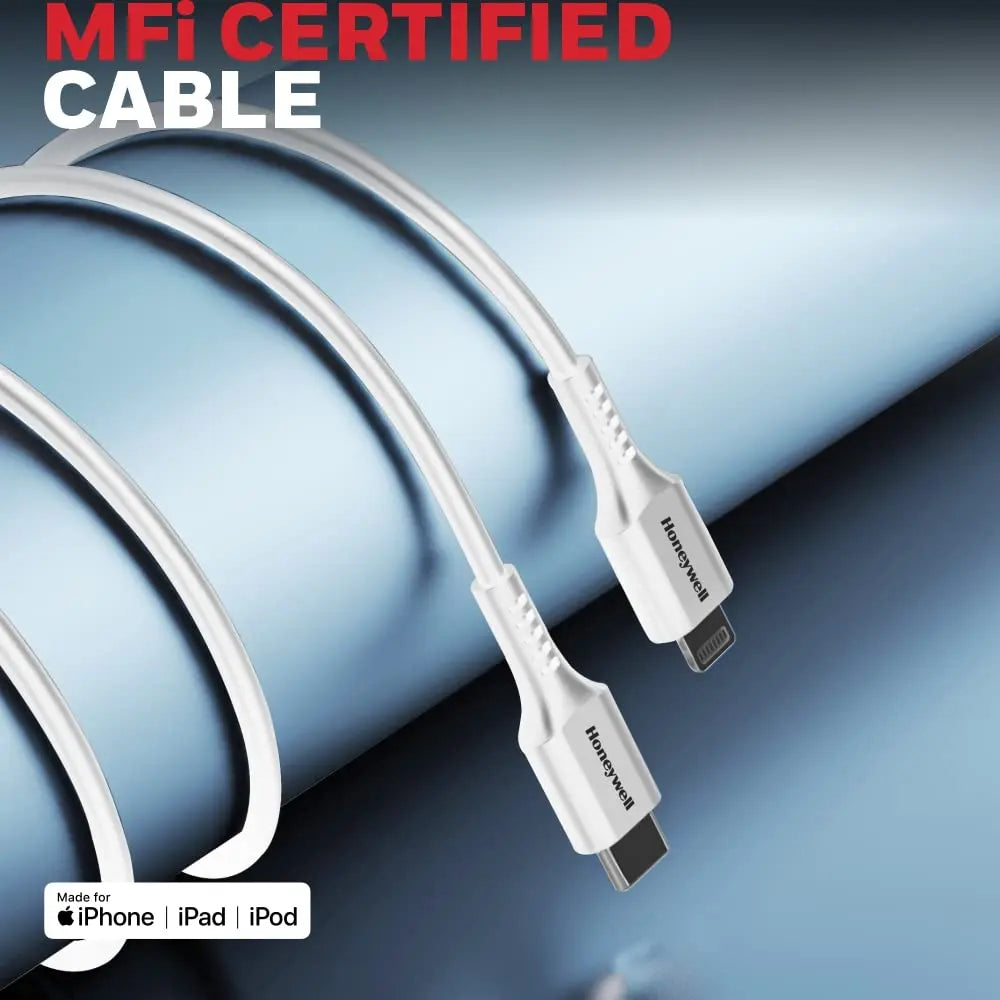 Honeywell Type C to Lightning Silicone cable (White), MFI-certified, QC 3.0,PD 87W with Max Output 3A, Fast Charge & Sync Cable for iPhone, iPad, iMac, MacBook, Airpods- 6 Feet(1.8M)