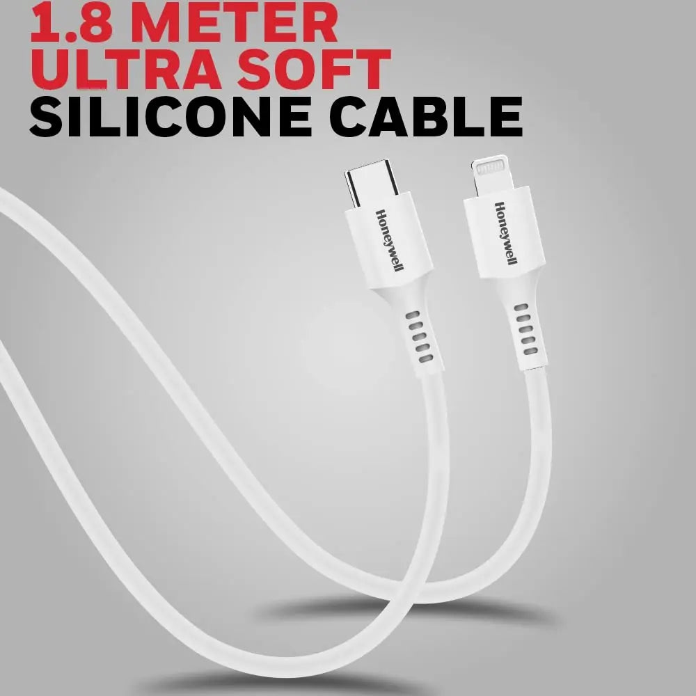 Honeywell Type C to Lightning Silicone cable (White), MFI-certified, QC 3.0,PD 87W with Max Output 3A, Fast Charge & Sync Cable for iPhone, iPad, iMac, MacBook, Airpods- 6 Feet(1.8M)