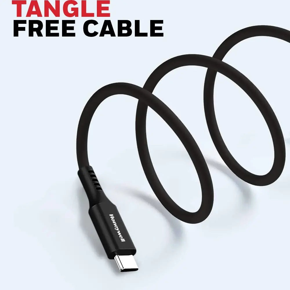 Honeywell USB 2.0 To Type C Cable 1.8Mtr(6 Feet), PD 60W, QC 3.0, Fast Charge & Sync Cable, Ultra Soft Silicone cable for Smartphone, Laptop,Power Bank, Tablet-(Black)