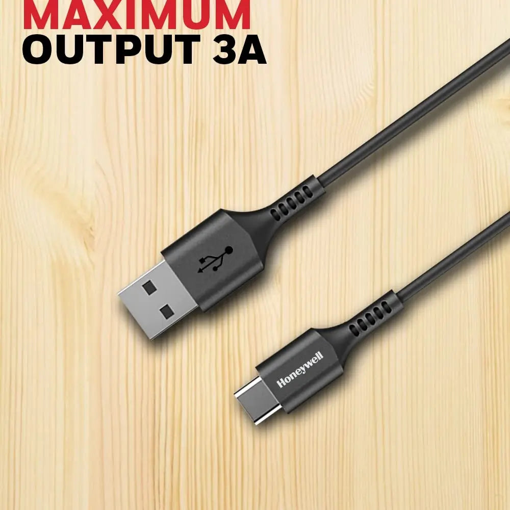 Honeywell USB 2.0 To Type C Cable 1.8Mtr(6 Feet), PD 60W, QC 3.0, Fast Charge & Sync Cable, Ultra Soft Silicone cable for Smartphone, Laptop,Power Bank, Tablet-(Black)