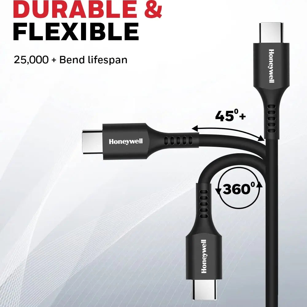 Honeywell USB 2.0 To Type C Cable 1.8Mtr(6 Feet), PD 60W, QC 3.0, Fast Charge & Sync Cable, Ultra Soft Silicone cable for Smartphone, Laptop,Power Bank, Tablet-(Black)