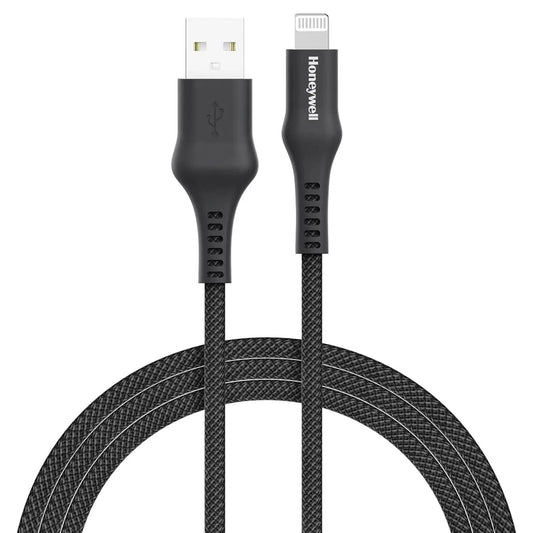 Honeywell USB A to Lightning, 4 Feet (1.2M), Nylon Braided Cable, MFI-certified, QC3.0, 2.4 A Max Output, Fast Charge & Sync Cable for iPhone, iPad, AirPods – White