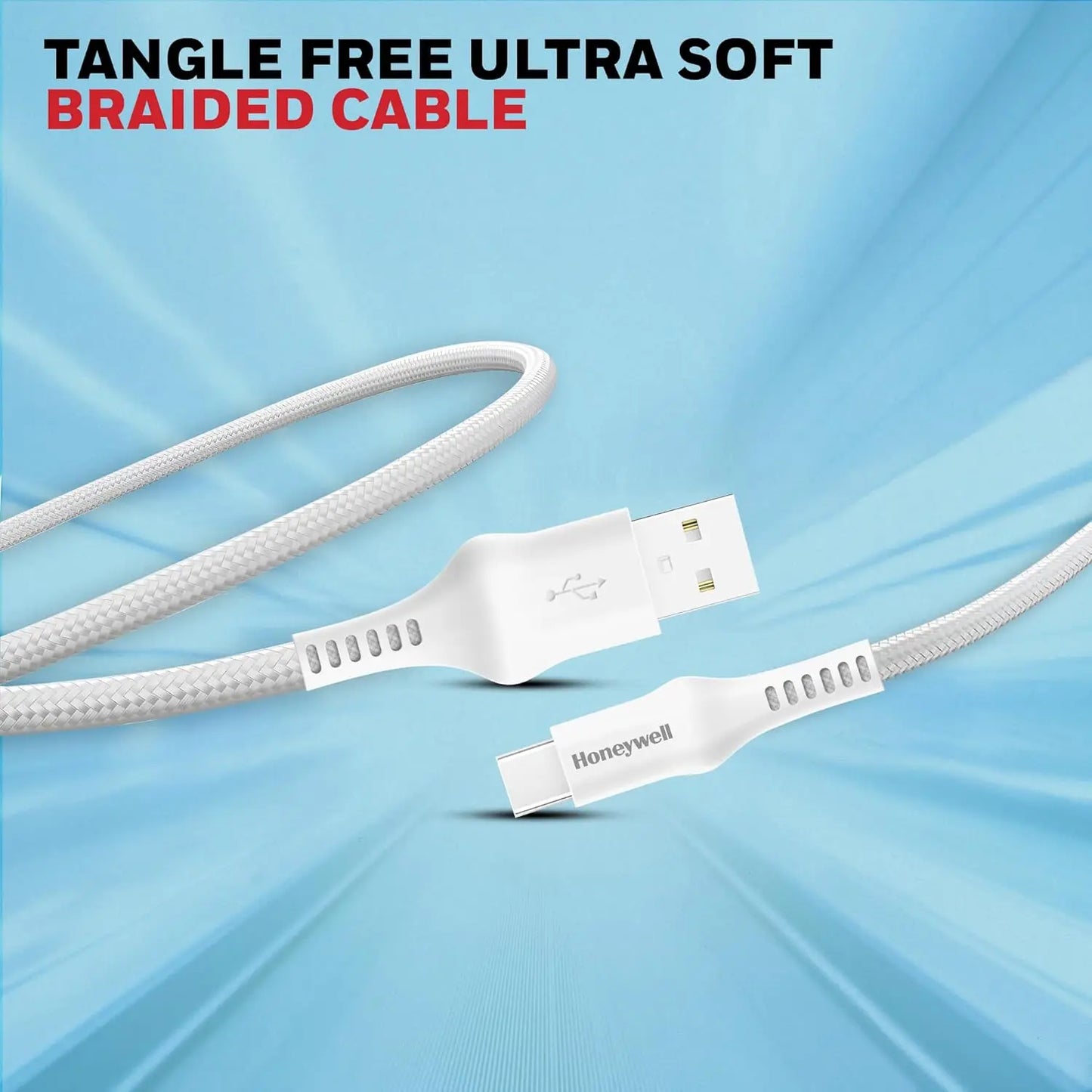 Honeywell USB A to Type C Cable, 4 Feet (1.2M), PD 60W, QC 3.0, Fast Charge & Sync Cable, Nylon Braided Cable for Apple Devices, Smartphones, Laptops, Power Banks, Tablets, Headphones, Speakers White