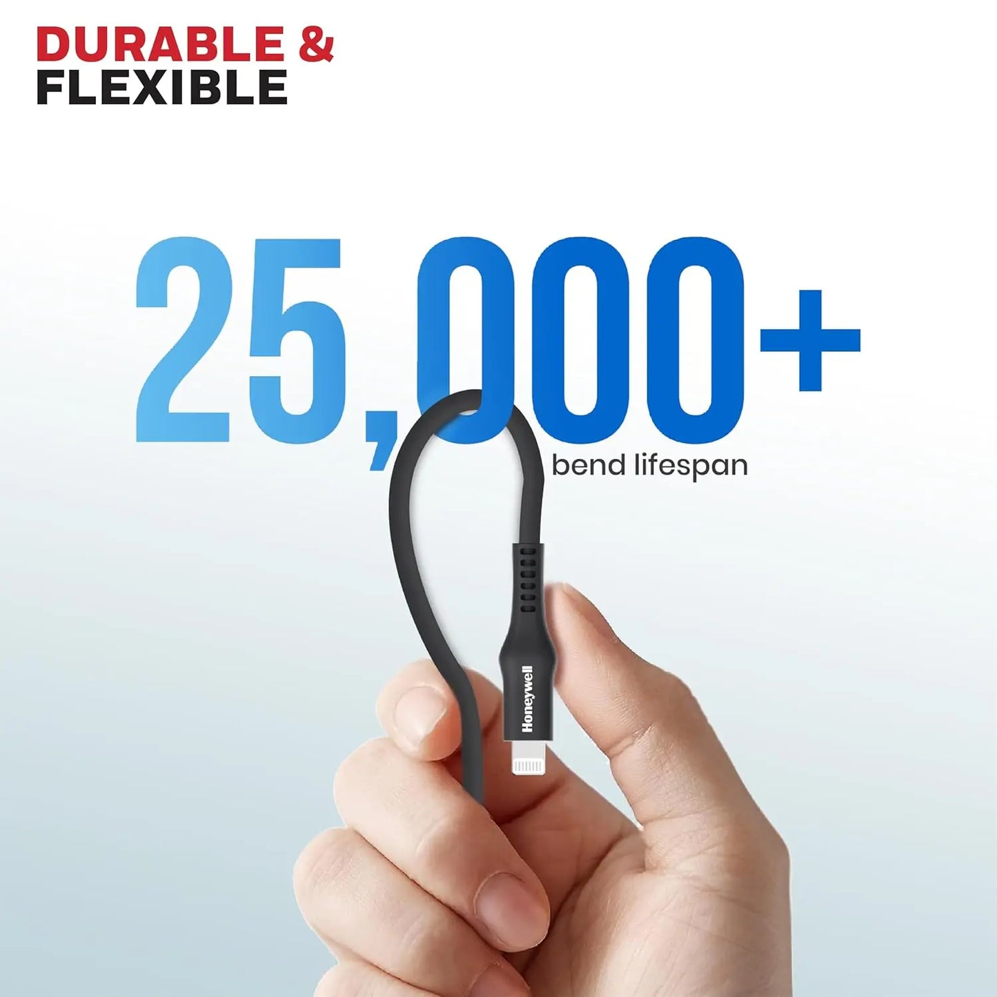 Honeywell USB to Lightning Silicone cable(MFI), 6 Feet (1.8M), Apple-certified, QC 3.0, 2.4A Max Output, Fast Charge & Sync Cable for iPhone,iPad, Airpods, iPod - Black