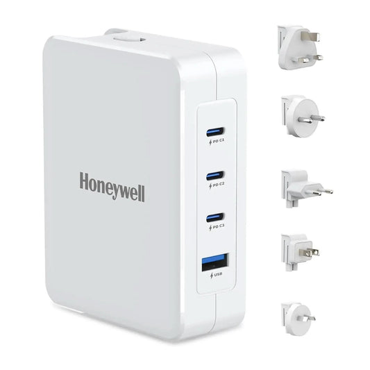 Honeywell Zest Charger GaN 100W,Ultra-Fast Wall Charger with PPS Support,3xType C PD 3.0 Ports & 1xUSB A Port,BIS Certified,Equipped with Switchable Plugs,Compatible with iPhone,Galaxy,Laptops