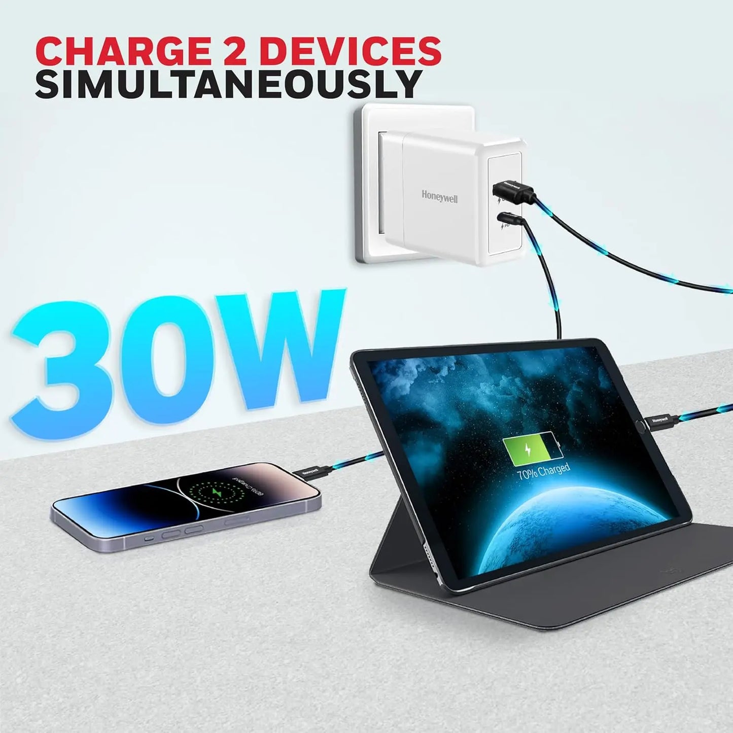Honeywell Zest PD30W Ultra-Fast Wall Charger with PPS, 1x Type-C PD 3.0 & 1x USB-A Port, BIS Certified, Compatible with iPhone, iPad, Samsung, OnePlus 11/12/13/13R/13T/15/15R, Tablets, Power Banks