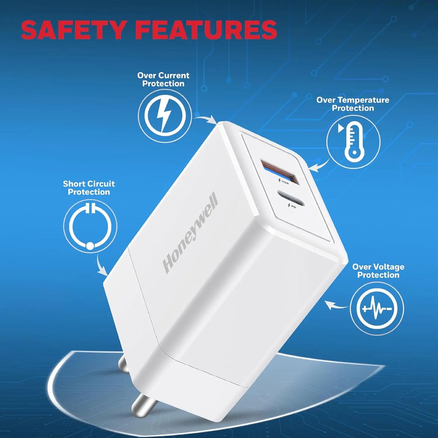 Honeywell Zest PD30W Ultra-Fast Wall Charger with PPS, 1x Type-C PD 3.0 & 1x USB-A Port, BIS Certified, Compatible with iPhone, iPad, Samsung, OnePlus 11/12/13/13R/13T/15/15R, Tablets, Power Banks