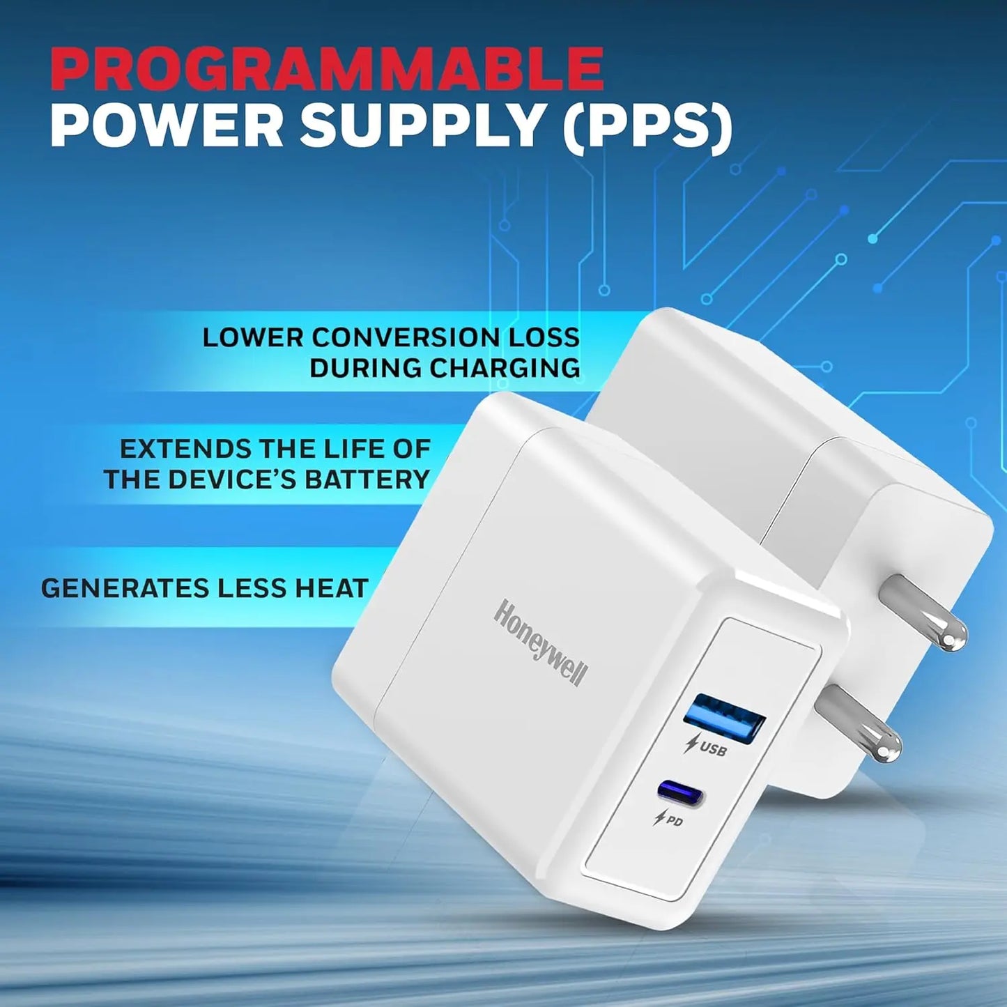 Honeywell Zest PD30W Ultra-Fast Wall Charger with PPS, 1x Type-C PD 3.0 & 1x USB-A Port, BIS Certified, Compatible with iPhone, iPad, Samsung, OnePlus 11/12/13/13R/13T/15/15R, Tablets, Power Banks