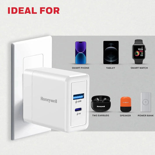 Honeywell Zest PD30W Ultra-Fast Wall Charger with PPS, 1x Type-C PD 3.0 & 1x USB-A Port, BIS Certified, Compatible with iPhone, iPad, Samsung, OnePlus 11/12/13/13R/13T/15/15R, Tablets, Power Banks