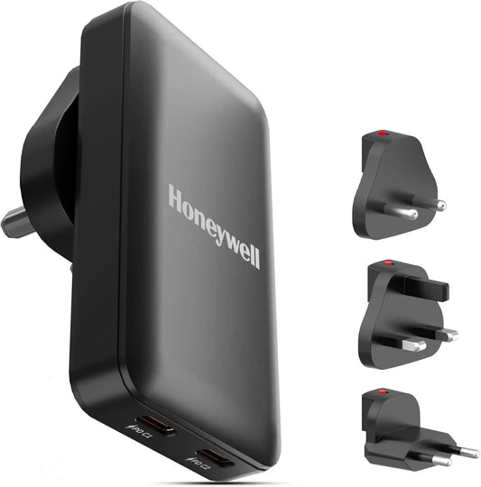 Honeywell Zest Ultra-Thin GaN 45W Dual Type-C PD 3.0 Wall Charger with PPS Support, Ultra-Fast Charging, Compatible with iPhone, iPad Pro, Pixel, Galaxy, OnePlus, Tablets & Smartwatches