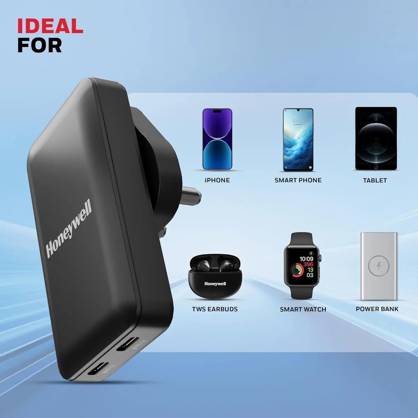 Honeywell Zest Ultra-Thin GaN 45W Dual Type-C PD 3.0 Wall Charger with PPS Support, Ultra-Fast Charging, Compatible with iPhone, iPad Pro, Pixel, Galaxy, OnePlus, Tablets & Smartwatches
