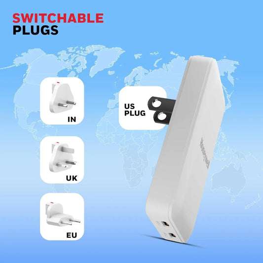 Honeywell Zest Ultra-Thin GaN 45W Dual Type-C PD 3.0 Wall Charger with PPS Support, Ultra-Fast Charging, Compatible with iPhone, iPad Pro, Pixel, Galaxy, OnePlus, Tablets & Smartwatches White