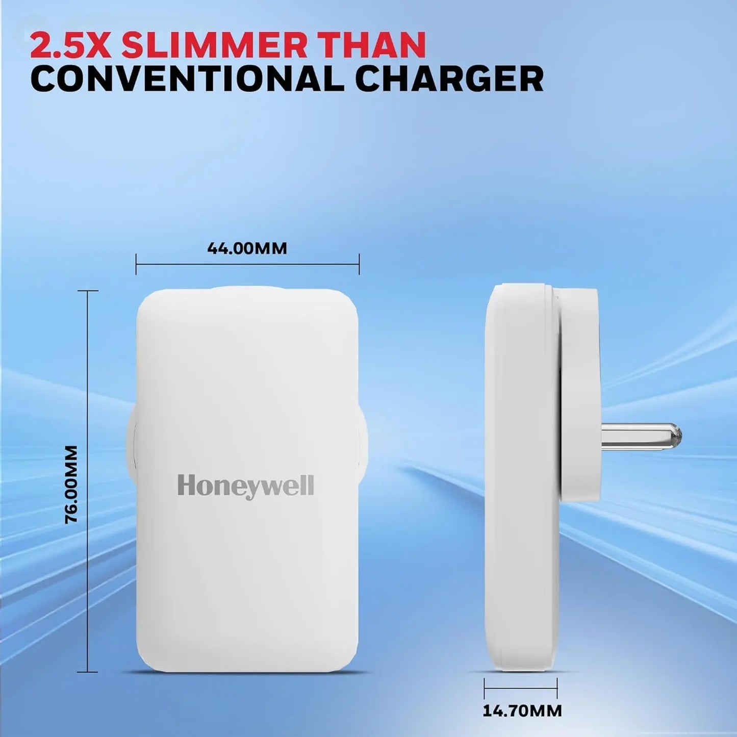 Honeywell Zest Ultra-Thin GaN 45W Dual Type-C PD 3.0 Wall Charger with PPS Support, Ultra-Fast Charging, Compatible with iPhone, iPad Pro, Pixel, Galaxy, OnePlus, Tablets & Smartwatches White