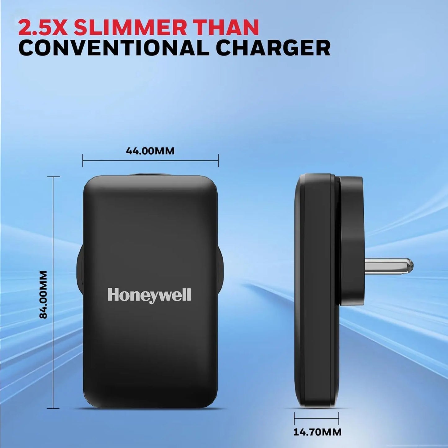 Honeywell Zest Ultra-Thin GaN 65W Dual Type-C PD 3.0 Wall Charger with PPS Support, Ultra-Fast Charging, Compatible with iPhone, iPad Pro, Pixel, Galaxy, OnePlus, Tablets & Smartwatches