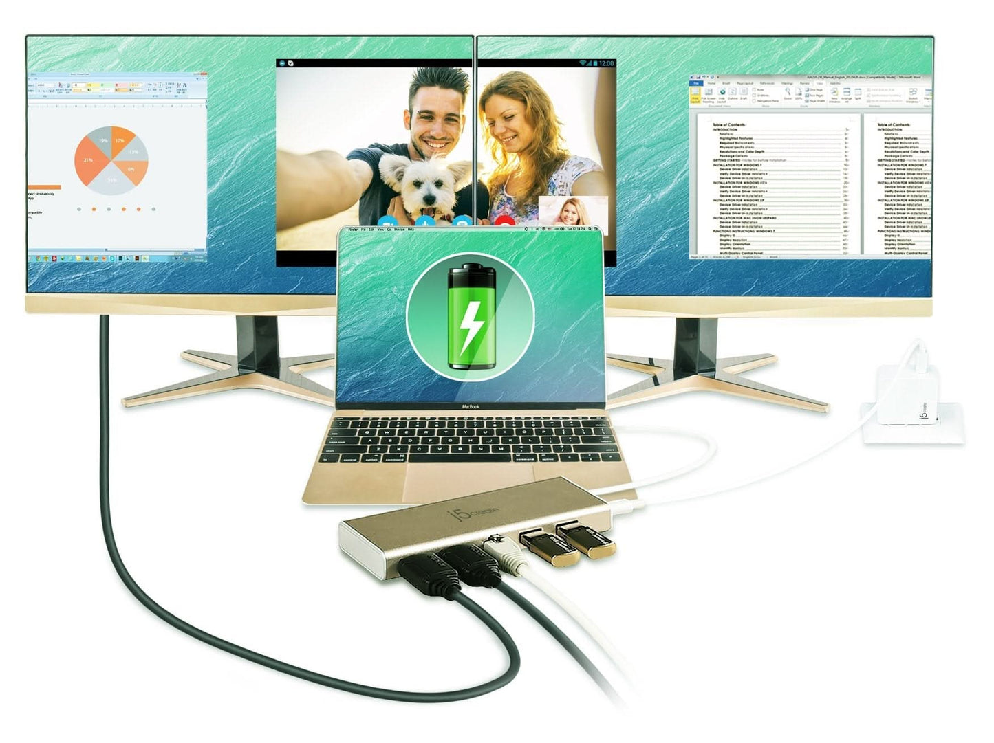 J5CREATE JCD381 USB Type Dual HDMI Mini Dock-Ethernet/ USB 3.1 HUB / PD2.0