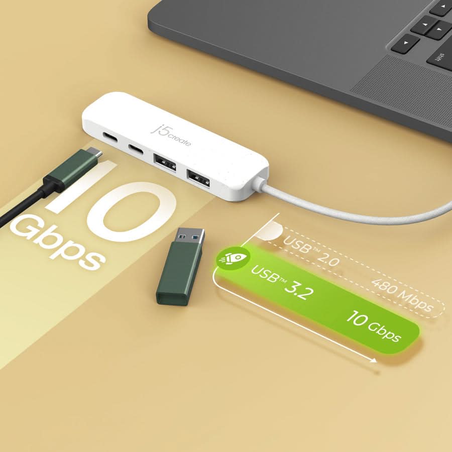 J5CREATE ECO-FRIENDLY USB-C to 4-Port Type-C & Type-A Gen 2 Hub
