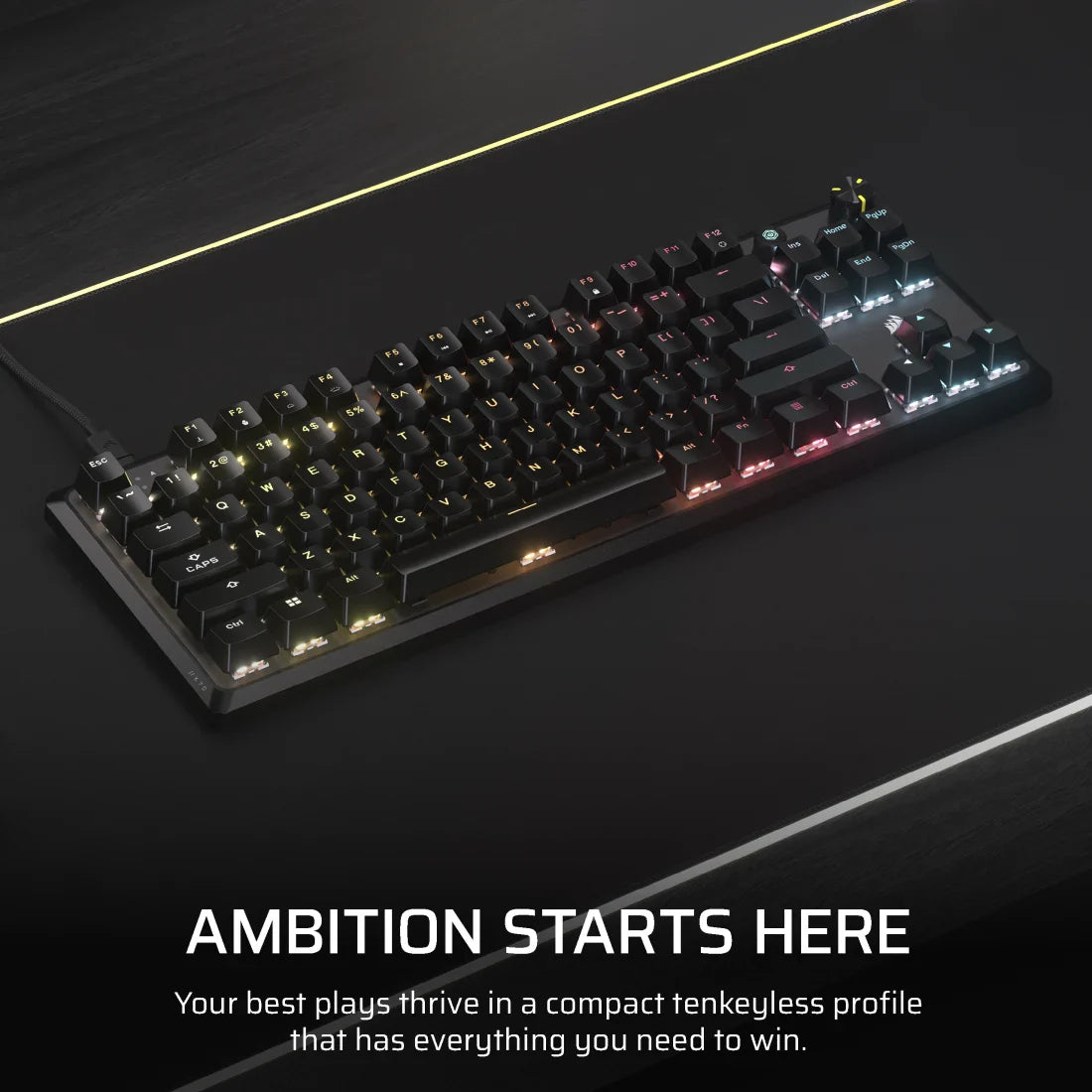 CORSAIR K70 CORE TKL TENKEYLESS MECHANICAL GAMING KEYBOARD BACKLIT RGB LED BLACK - CORSAIR MLX RED, ABS DS KEYCAPS