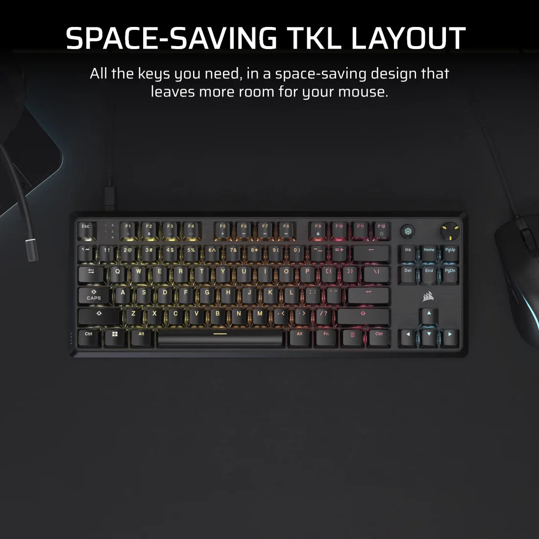 CORSAIR K70 CORE TKL TENKEYLESS MECHANICAL GAMING KEYBOARD BACKLIT RGB LED BLACK - CORSAIR MLX RED, ABS DS KEYCAPS