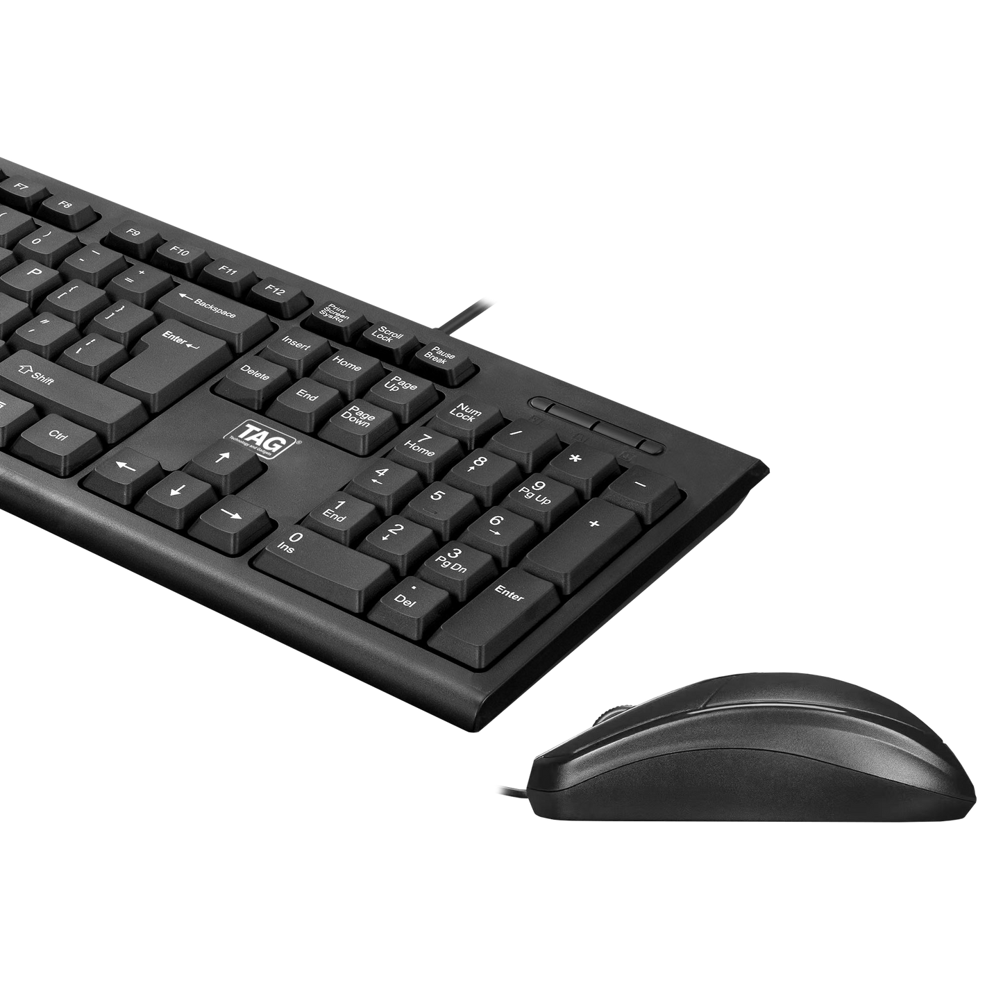 TAG KBM100 USB Keyboard and Mouse Combo, 104-Key Full Size Keyboard, 800 DPI 3-Button Mouse, Wired, Black