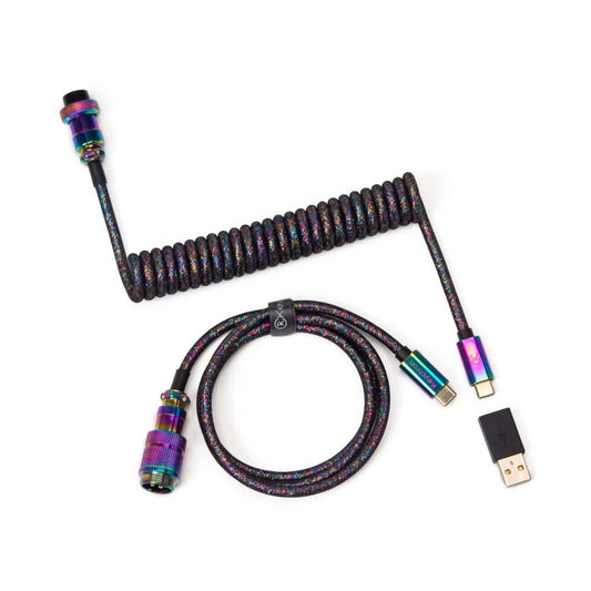 Keychron Premium Coiled Aviator Cable, USB Type-C, 5-Pin GX16, 108cm, Rainbow Plated Black