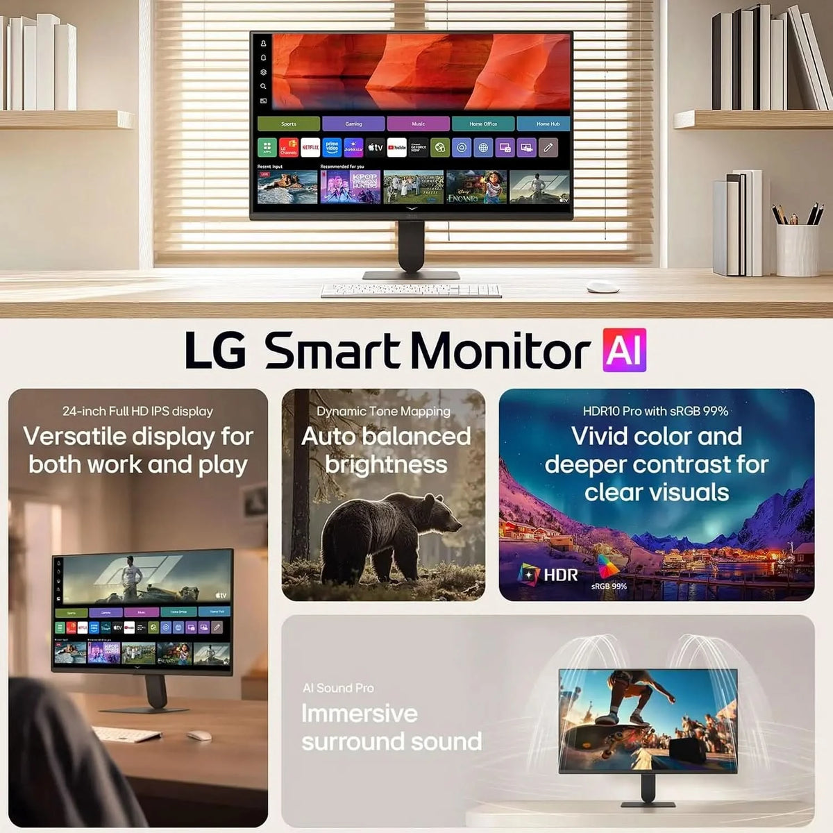 LG 24U511SB 60 cm (24 Inch) Full HD (1920x1080) IPS Smart 120Hz Monitor