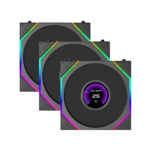 LIAN LI UNI FAN TL LCD FLEX 120mm ARGB Case Fan, 3-Pack, Black