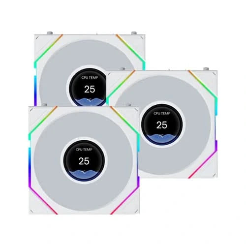 LIAN LI UNI FAN TL LCD FLEX Reverse Blade 120mm ARGB Case Fan, 3-Pack, White