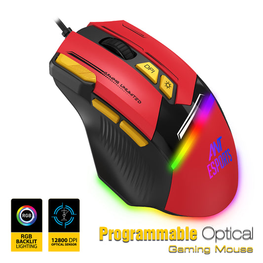 Ant Esports GM333 RGB Wired High End Optical Ergonomic Gaming Mouse Blue/White/Yellow