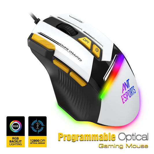 Ant Esports GM333 RGB Wired High End Optical Ergonomic Gaming Mouse Black/Grey/Yellow