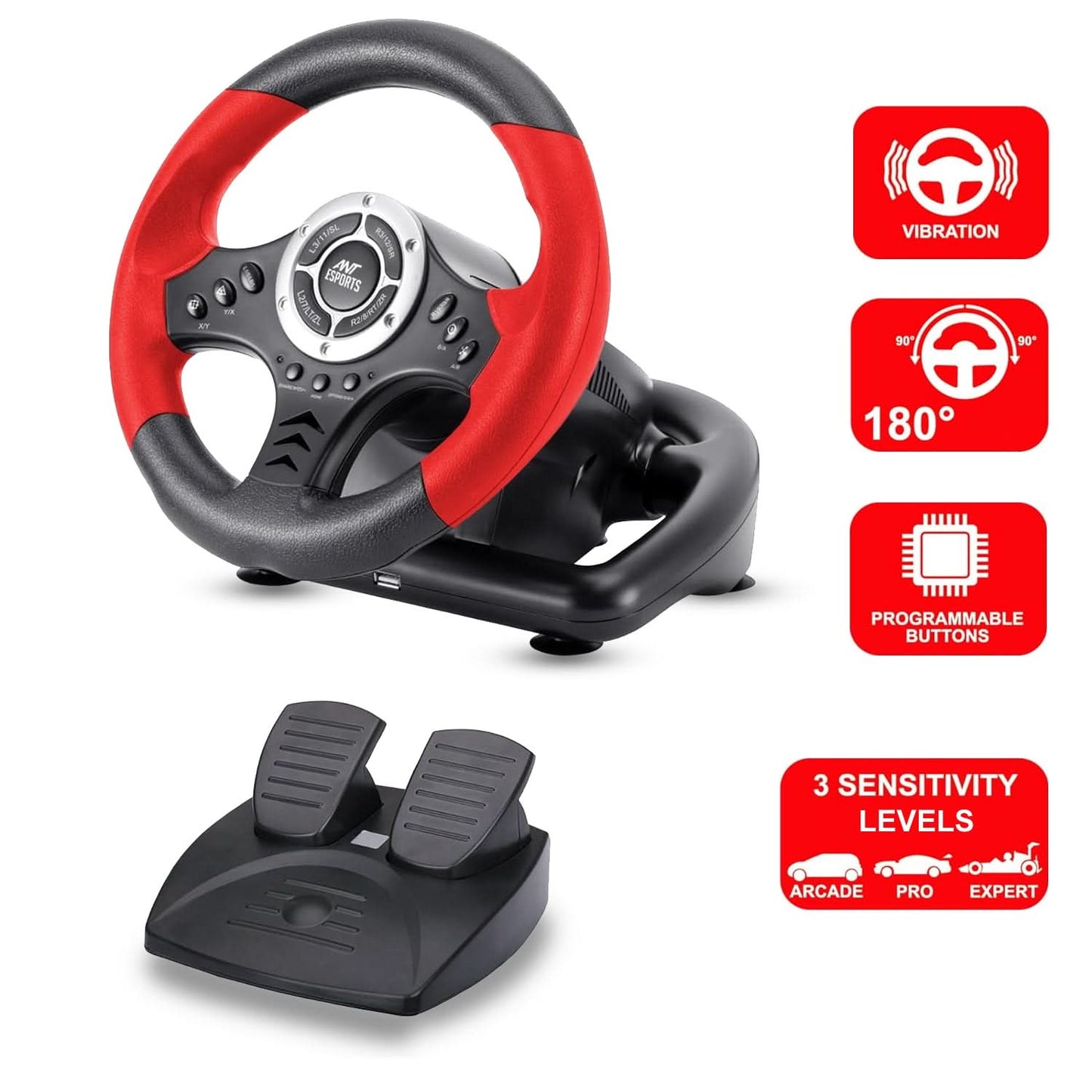 ANT ESPORTS GW170 CORSA RACING WHEEL WITH PEDAL (BLACK)