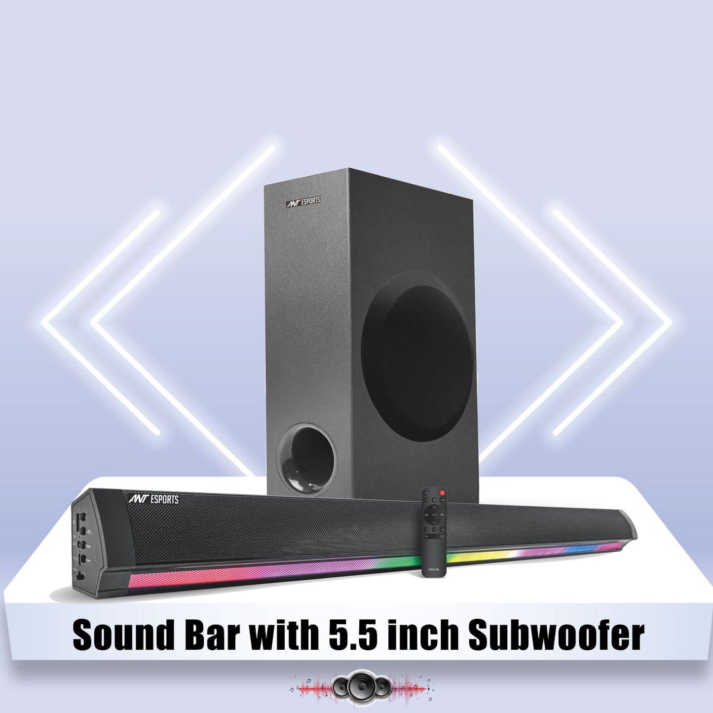 ANT ESPORTS SBW200 RGB LIGHT 200 WATTS SOUND BAR WITH5.5 INCH SUBWOOFER WITH REMOTE CONTROL BLACK (R-41271349) ETA-SD-2023121132