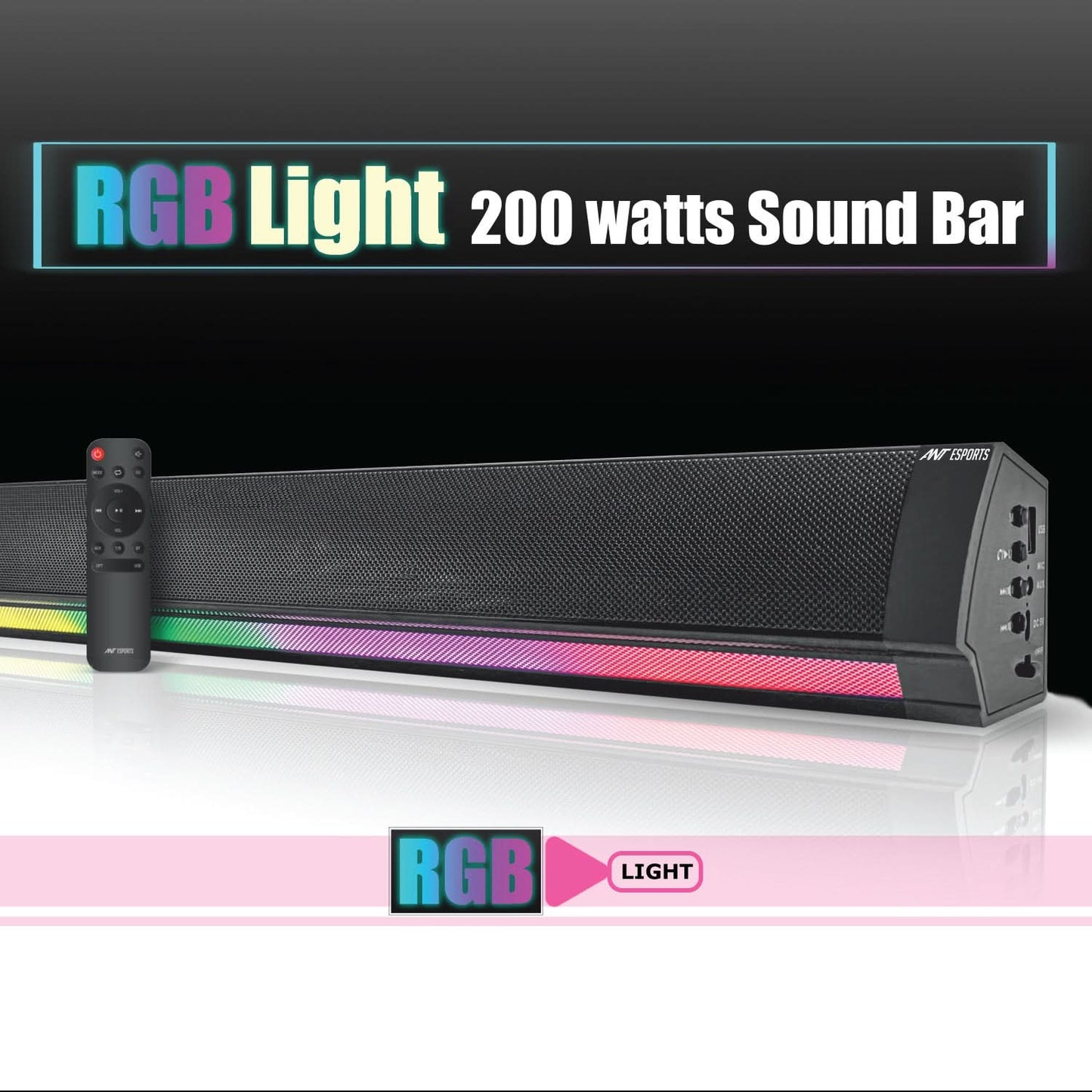 ANT ESPORTS SBW200 RGB LIGHT 200 WATTS SOUND BAR WITH5.5 INCH SUBWOOFER WITH REMOTE CONTROL BLACK (R-41271349) ETA-SD-2023121132