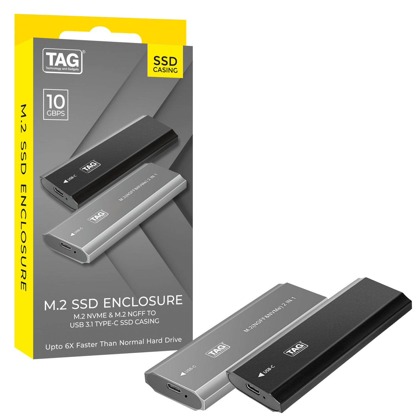 TAG M.2 SSD Enclosure USB 3.1 Gen2, NVMe & NGFF SATA, 10Gbps, Supports 2230 to 2280, Up to 4TB, Black