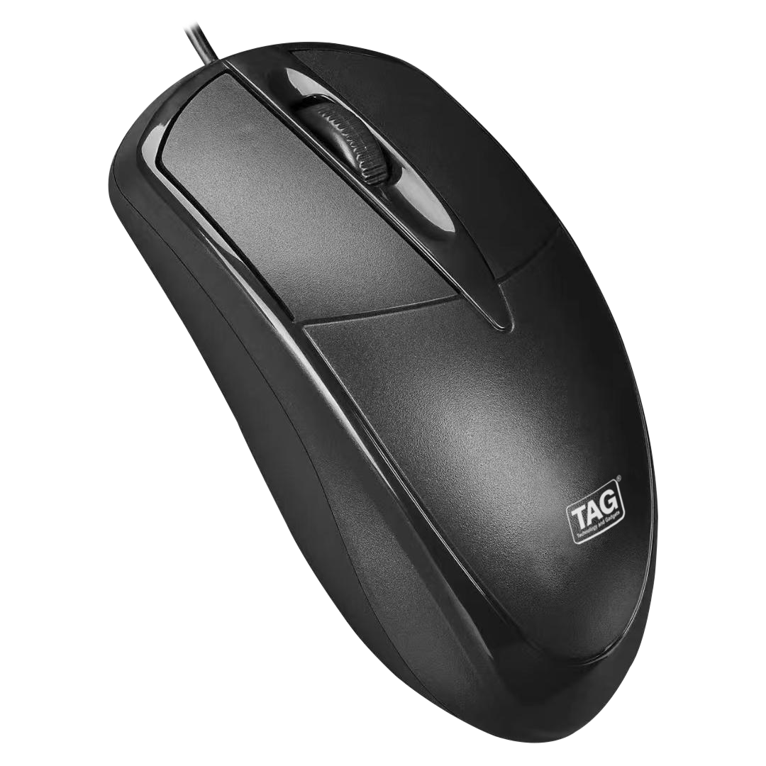 TAG KBM100 USB Keyboard and Mouse Combo, 104-Key Full Size Keyboard, 800 DPI 3-Button Mouse, Wired, Black