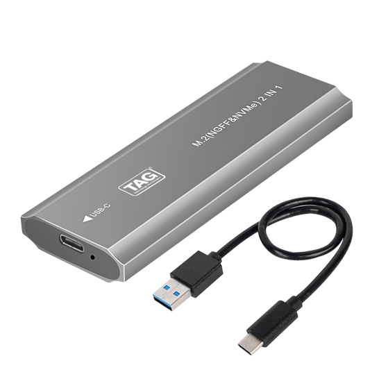 TAG M.2 SSD Enclosure USB 3.1 Gen2, NVMe & NGFF SATA, 10Gbps, Supports 2230 to 2280, Up to 4TB, Black