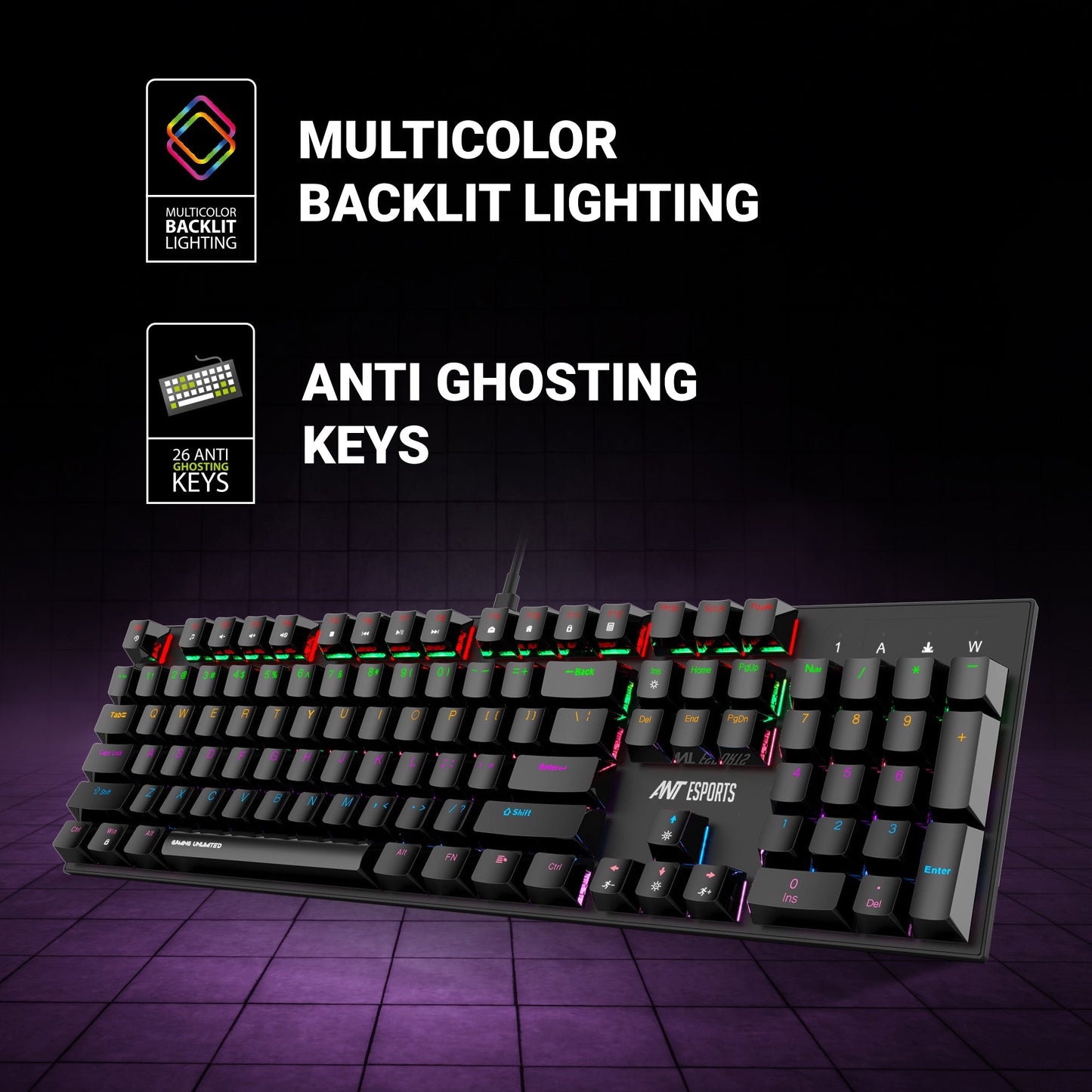 ANT ESPORTS MK3200 V2 MECHANICAL GAMING KEYBOARD MULTICOLOR LED BACKLIT WIRED -BLUE SWITCH (R-41183733)