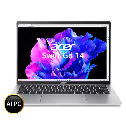 ACER SWIFT GO 14 AI READY THIN AND LIGHT PREMIUM LAPTOP INTEL CORE ULTRA 5 PROCESSOR - 125H (WINDOWS 11 HOME/ 16 GB/ 512 GB SSD/MS OFFICE HOME AND STUDENT) SFG14-72T WITH 35.56 CM (14 INCH) WUXGA IPS MULTI-TOUCH DISPLAY, PURE SILVER, 1.32 KG