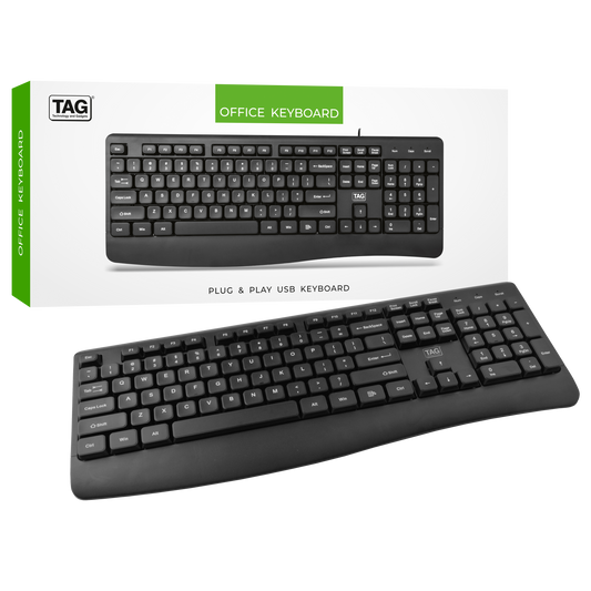 TAG USB Office Keyboard, Full Size, 434mm, ABS Construction, 10 Million Key Life, Black