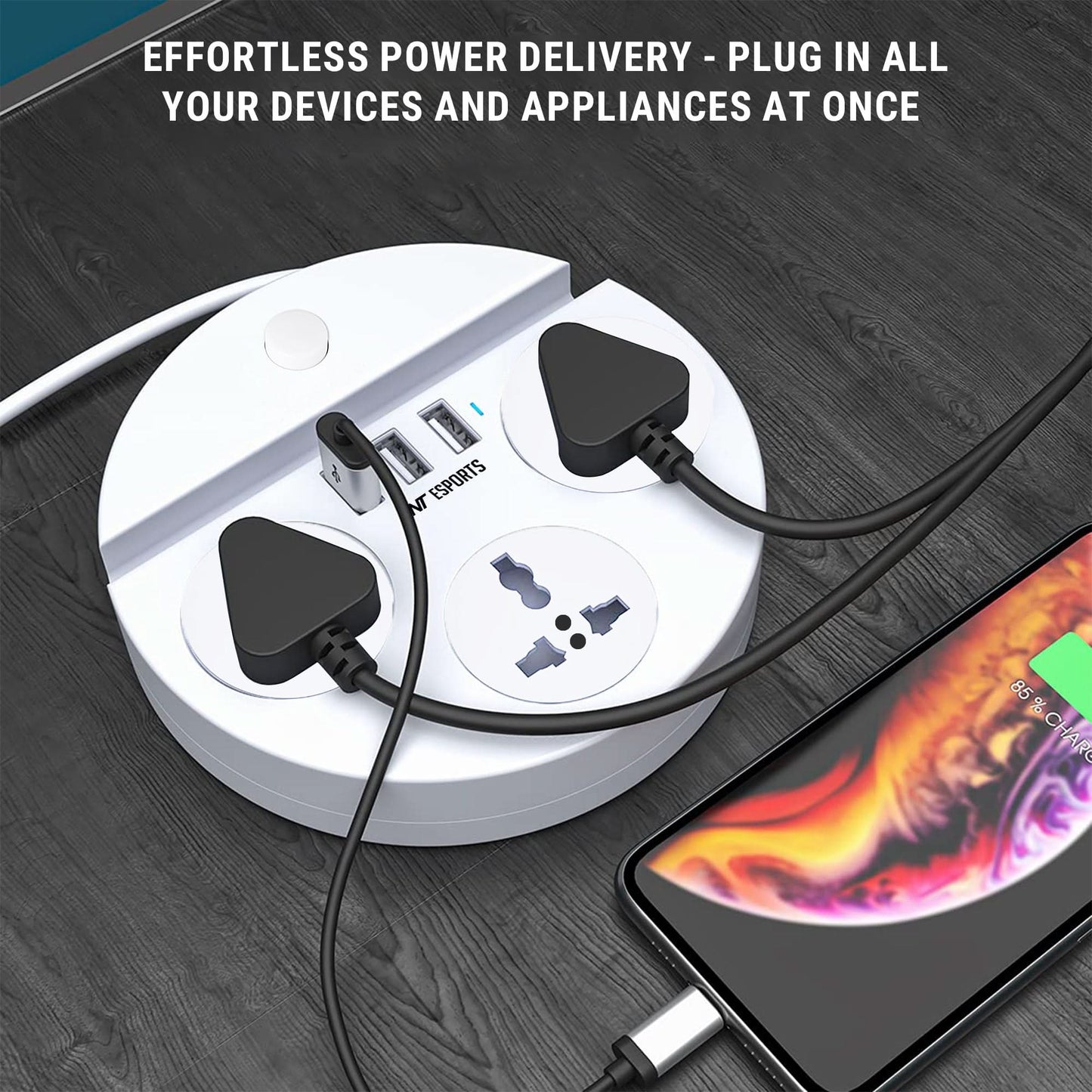 ANT ESPORTS PS330 UNIVERSAL POWER STRIP WITH USB WITH 3 UNIVERSAL SOCKETS, 3 METER CABLE - WHITE