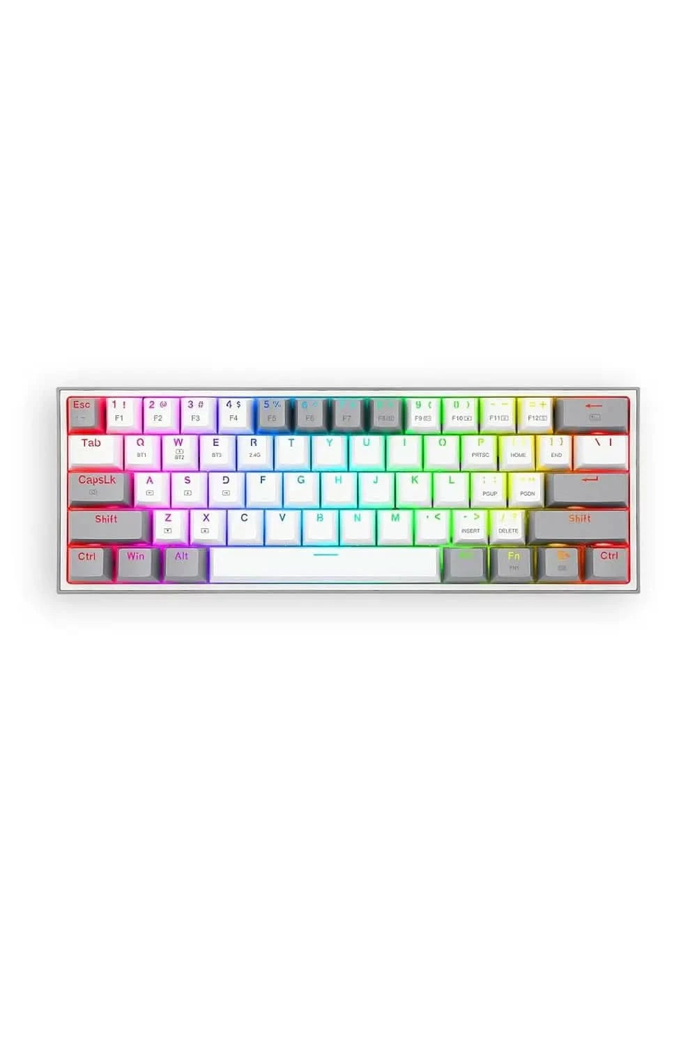 Redragon K616 Fizz PRO 60% 3-Mode Wired, 2.4Ghz Wireless, Bluetooth Mechanical Gaming Keyboard, 61 Keys Compact w/Grey and White Colour Keycaps, Linear Red Switch