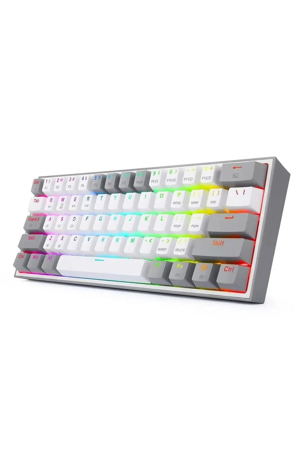 Redragon K616 Fizz PRO 60% 3-Mode Wired, 2.4Ghz Wireless, Bluetooth Mechanical Gaming Keyboard, 61 Keys Compact w/Grey and White Colour Keycaps, Linear Red Switch